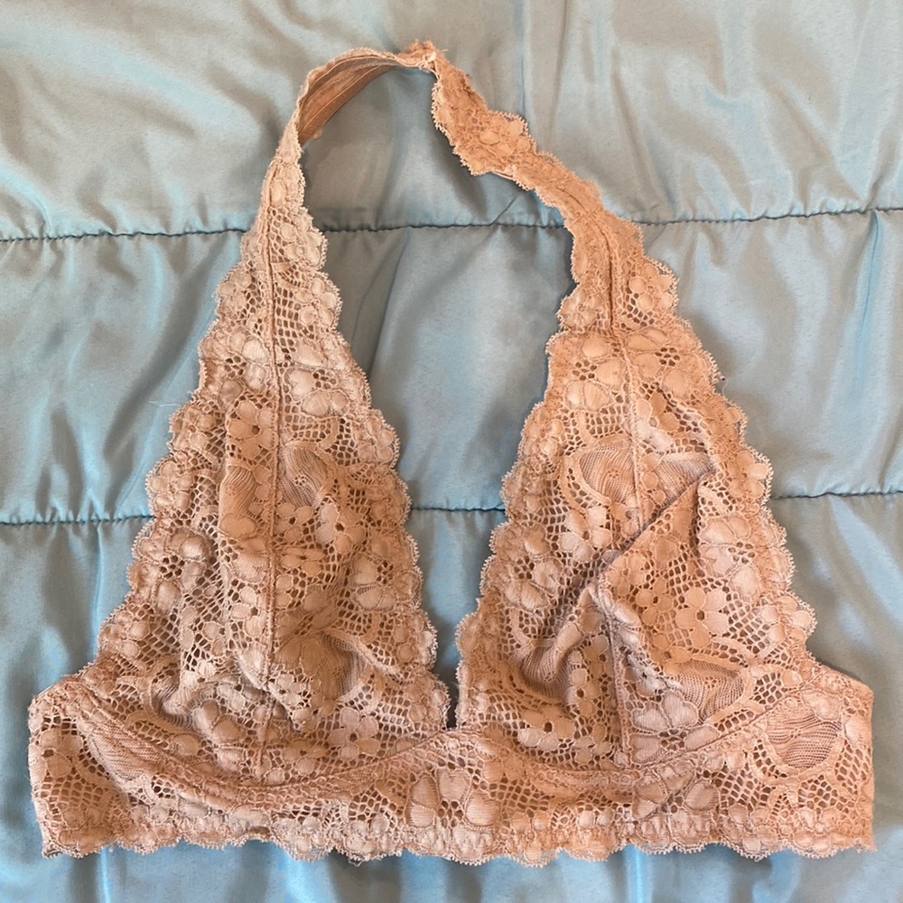 Free People Halter Lace Bralette Tan